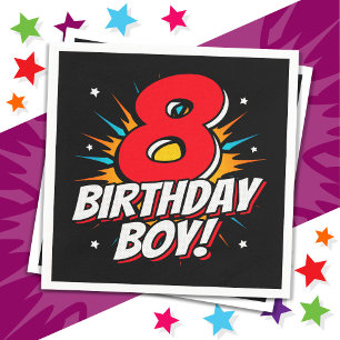 8 Year Old Superhero Birthday Boy 8th Birthday Napkin