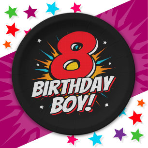 8 Year Old Superhero Birthday Boy 8th Birthday Paper Plate