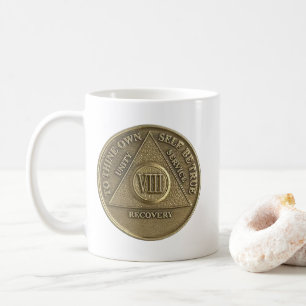 8 Year Sober Medallion Coin Happy Anniversary Coffee Mug