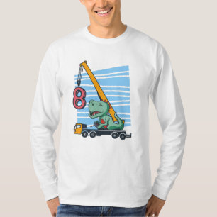 8 years 8th Birthday Mobile Crane Dinosaur T-Shirt
