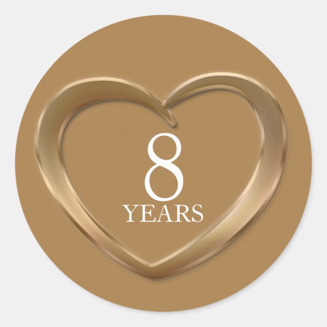 8 years bronze anniversary heart stickers (Front)