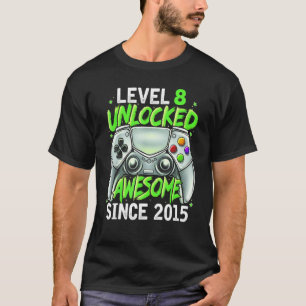 8 Years Level 8 Unlocked Awesome Since 2015 8th Bi T-Shirt