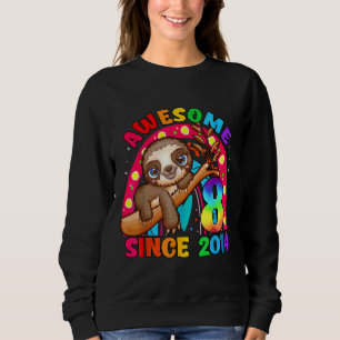 8 Years Old 8th Birthday Sloth Girls Awesome Since Sweatshirt