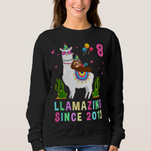 8 Years Old 8th Birthday Sloth Riding Llama Girls  Sweatshirt