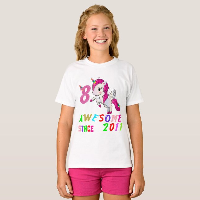 8 Years Old 8th Birthday Unicorn Shirt Girl (Front Full)
