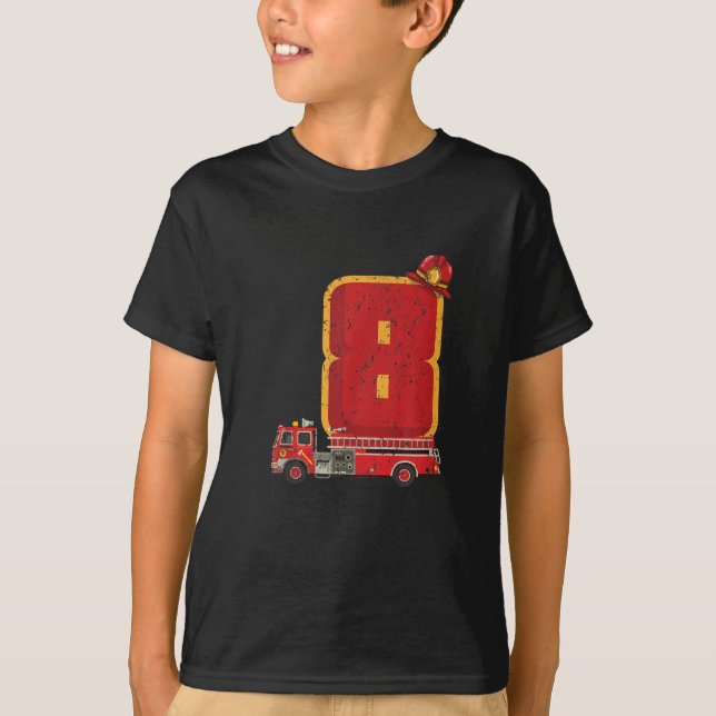 8 Years Old Birthday Boy Gifts Firefighter T-Shirt (Front)