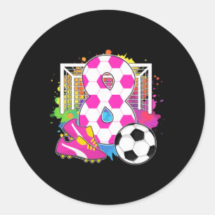 8 Years Old Birthday Girl 8th Birthday Soccer Them Classic Round Sticker