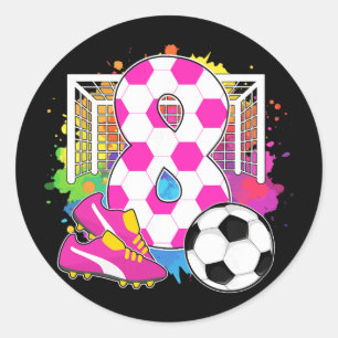 8 Years Old Birthday Girl 8th Birthday Soccer Them Classic Round Sticker