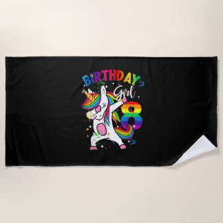 8 Years Old Kid 8th Birthday Gift Dabbing Unicorn Beach Towel