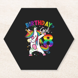 8 Years Old Kid 8th Birthday Gift Dabbing Unicorn Paper Coaster