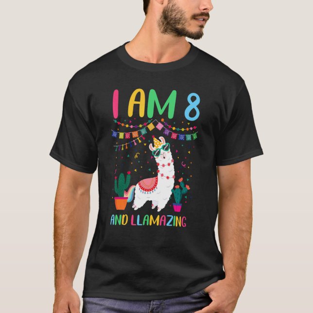 8 Years Old Llamazing Birthday Girl 8th Calling T-Shirt (Front)