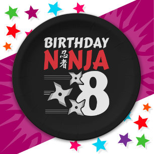 8 Years Old Ninja Party Stars Kids 8th Birthday Paper Plate