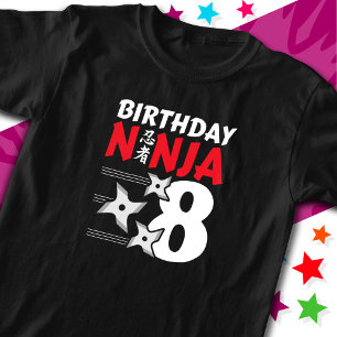 8 Years Old Ninja Party Stars Kids 8th Birthday T-Shirt