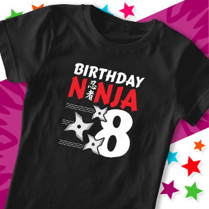 8 Years Old Ninja Party Stars Kids 8th Birthday T-Shirt