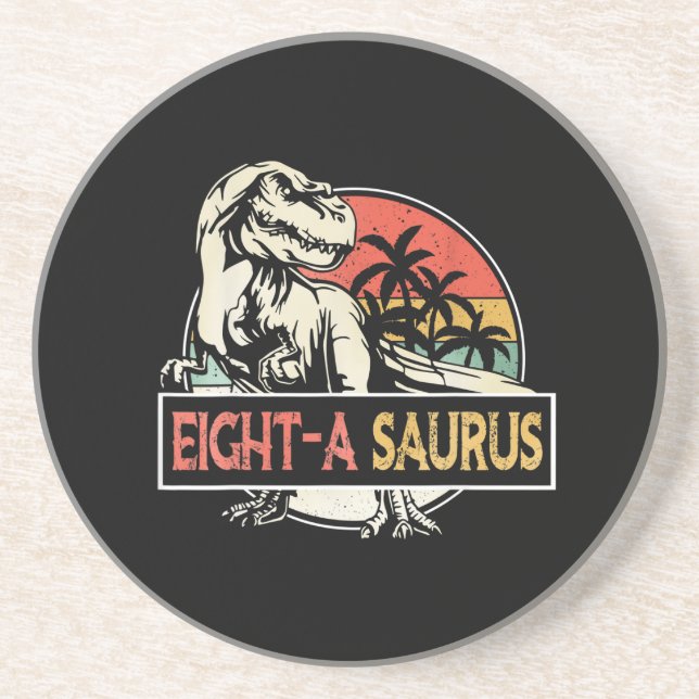 8 Years Old T-Rex Dinosaur Birthday Gift Coaster (Front)