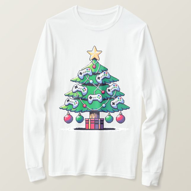 8Bit Christmas Tree with Game Controller Ornaments T-Shirt (Design Front)