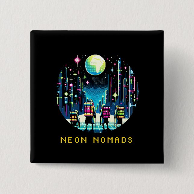 8bit Neon Nomads - Cyberpunk City Adventure 15 Cm Square Badge (Front)