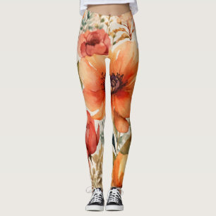 "8K High-Resolution Watercolor Flowers Pattern in  Leggings