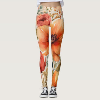 "8K High-Resolution Watercolor Flowers Pattern in Leggings