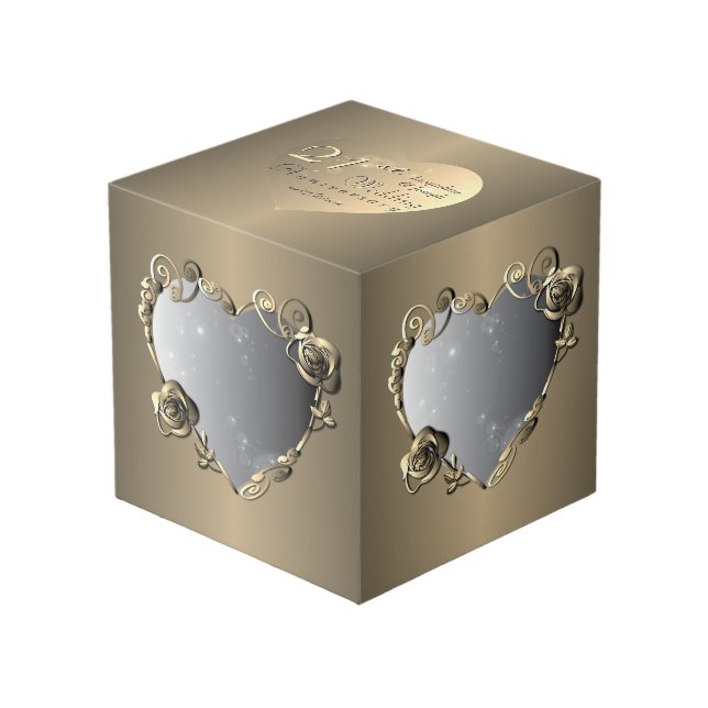 8th,19th Bronze/21st Brass Rose Heart 4 Photos Cube (Front Angled)