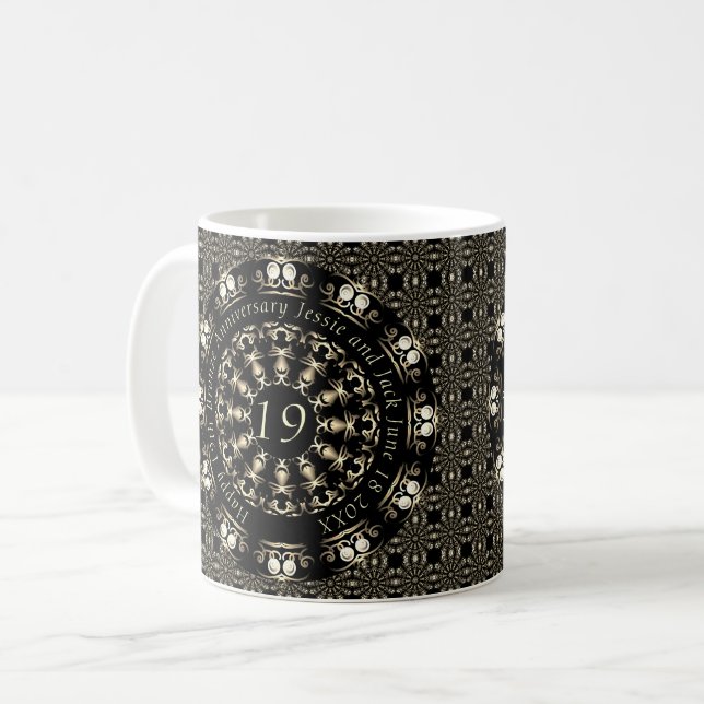 8th/19th Wedding Anniversary Bronze Medallion Text Coffee Mug (Front Left)