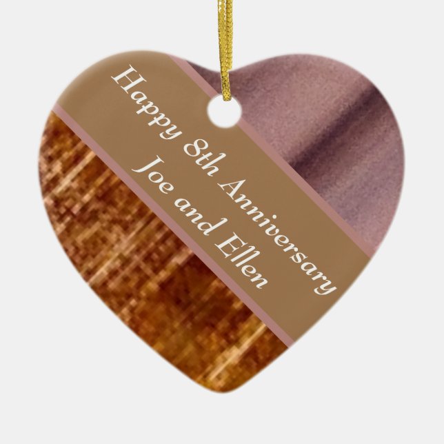 8th Anniversary, Bronze and Pottery  Ceramic Tree Decoration (Front)