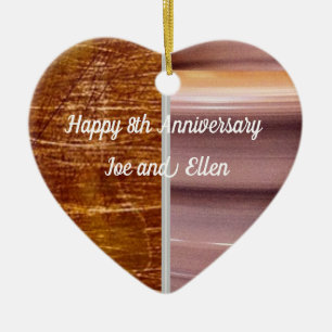 8th Anniversary, Bronze and Pottery Heart Keepsake Ceramic Tree Decoration