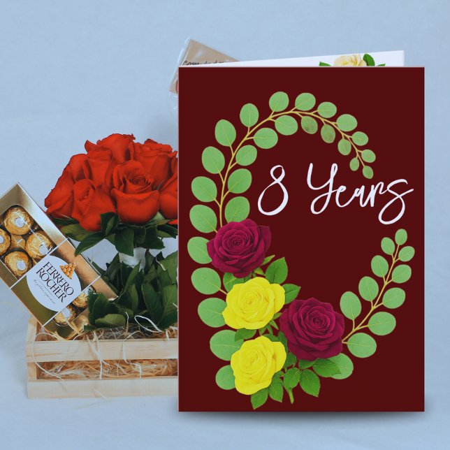 8th Anniversary Card – Burgundy & Yellow Florals  (Creator Uploaded)