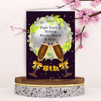 8th Anniversary Card–Pearl, Wine Glasses & Wreath