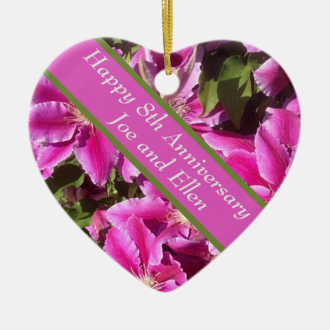 8th Anniversary, Clematis Ceramic Tree Decoration (Front)