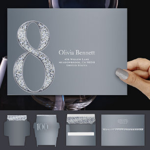 8th Anniversary Diamond Number Four Silver Gray Envelope