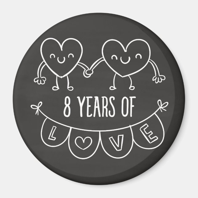 8th Anniversary Gift Chalk Hearts Magnet (Front)