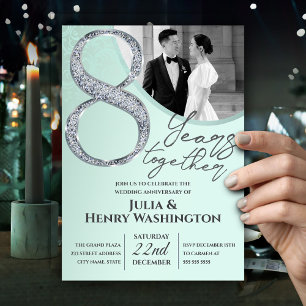 8th Anniversary Modern Photo Diamond Mint Green Invitation