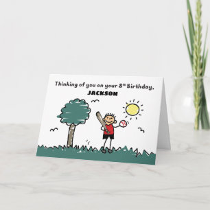 8th Baseball Birthday Custom Name Stick Figure Card
