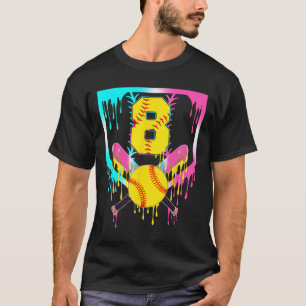 8th Bday Softll Home Plate Drip Ice Cream 8 Year O T-Shirt