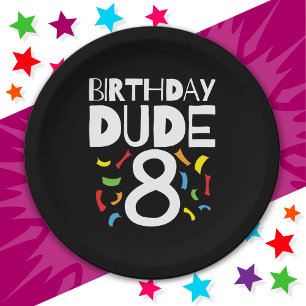 8th Birthday 8 Year Old Boy Party Birthday Dude 8 Paper Plate