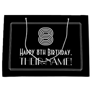 8th Birthday — Art Deco Inspired Look "8" & Name Large Gift Bag
