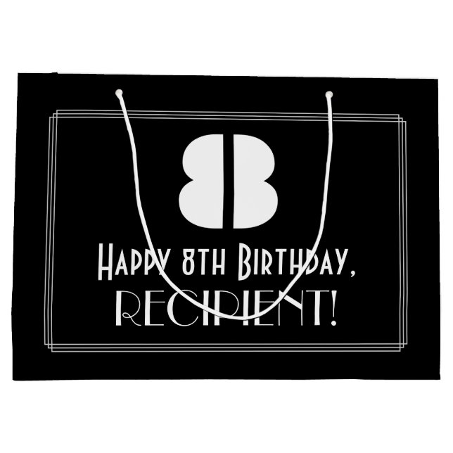 8th Birthday ~ Art Deco Inspired Look "8" + Name Large Gift Bag (Back)