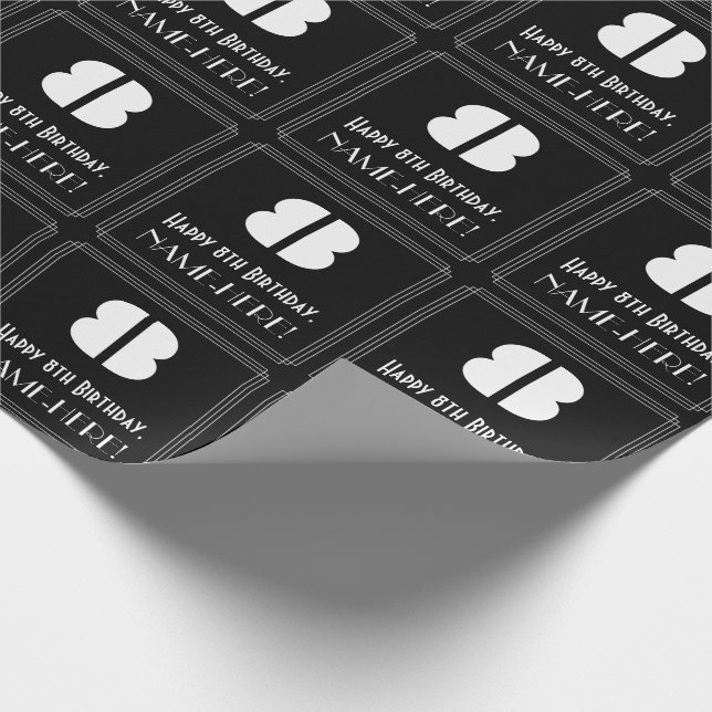 8th Birthday: Art Deco Inspired Look "8" & Name Wrapping Paper (Corner)