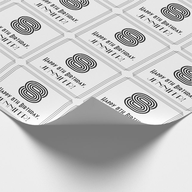 8th Birthday: Art Deco Inspired Style "8" + Name Wrapping Paper (Corner)