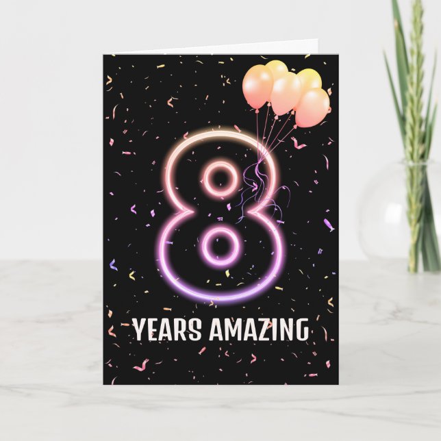 8th Birthday Balloons and Confetti Card (Front)