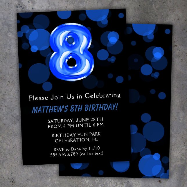 8th Birthday Balloons Kids Blue Boy Party Invitation (Creator Uploaded)