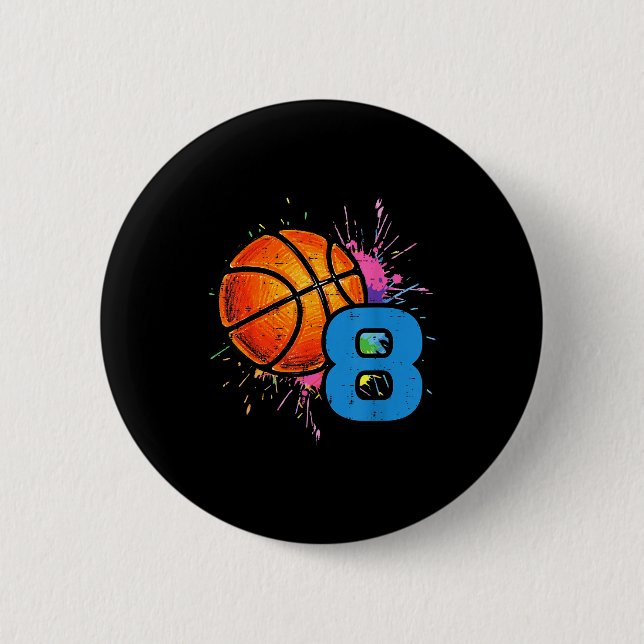 8th Birthday Basketball 8 Year Old Bday Srts Boys  6 Cm Round Badge (Front)