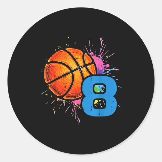 8th Birthday Basketball 8 Year Old Bday Srts Boys  Classic Round Sticker (Front)