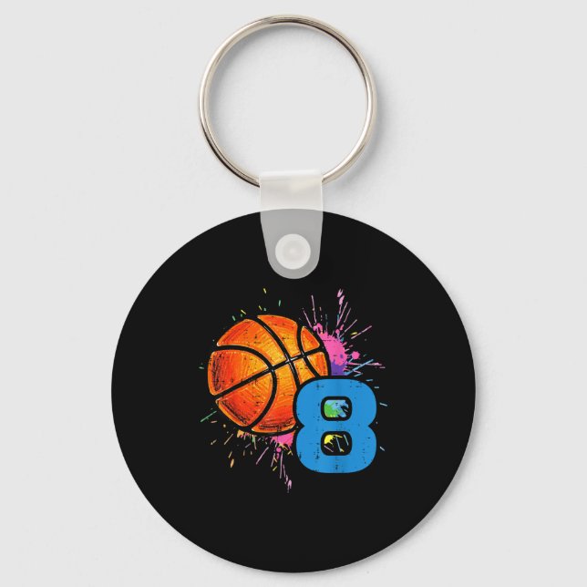 8th Birthday Basketball 8 Year Old Bday Srts Boys  Key Ring (Front)
