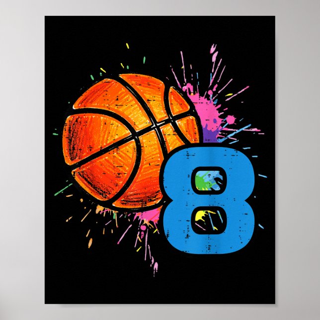 8th Birthday Basketball 8 Year Old Bday Srts Boys  Poster (Front)