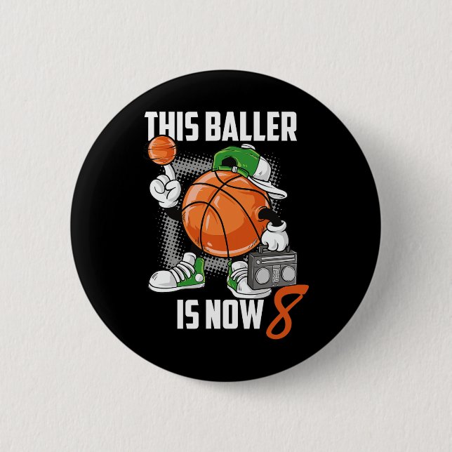 8th Birthday Basketball Player Fun 8 Years Old Kid 6 Cm Round Badge (Front)