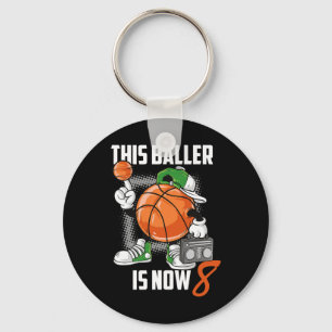 8th Birthday Basketball Player Fun 8 Years Old Kid Key Ring