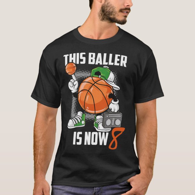 8th Birthday Basketball Player Fun 8 Years Old Kid T-Shirt (Front)