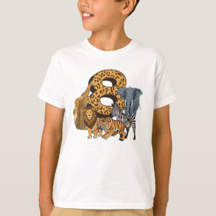 8th Birthday Birthday Lion, Tiger, Elephant, Zebra T-Shirt